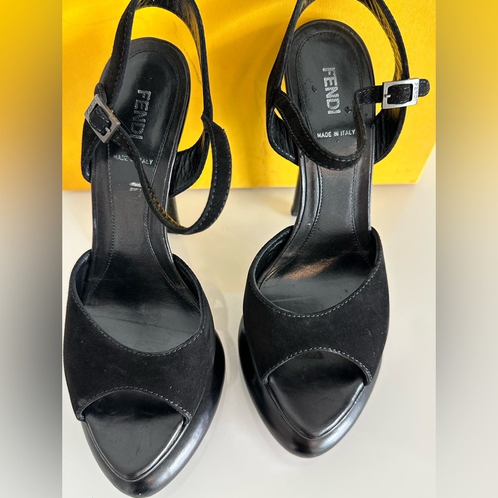 Fendi Black Peep-toe Platform Sandal Heel, Size 38.5
